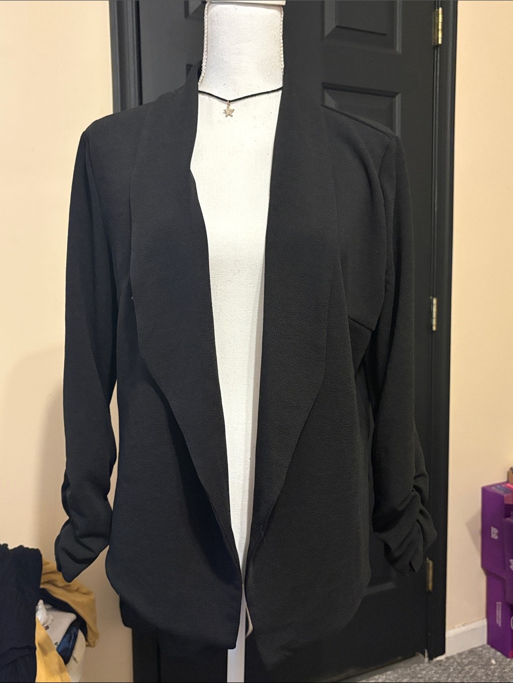 Women's Black Open Drape Blazer Jacket